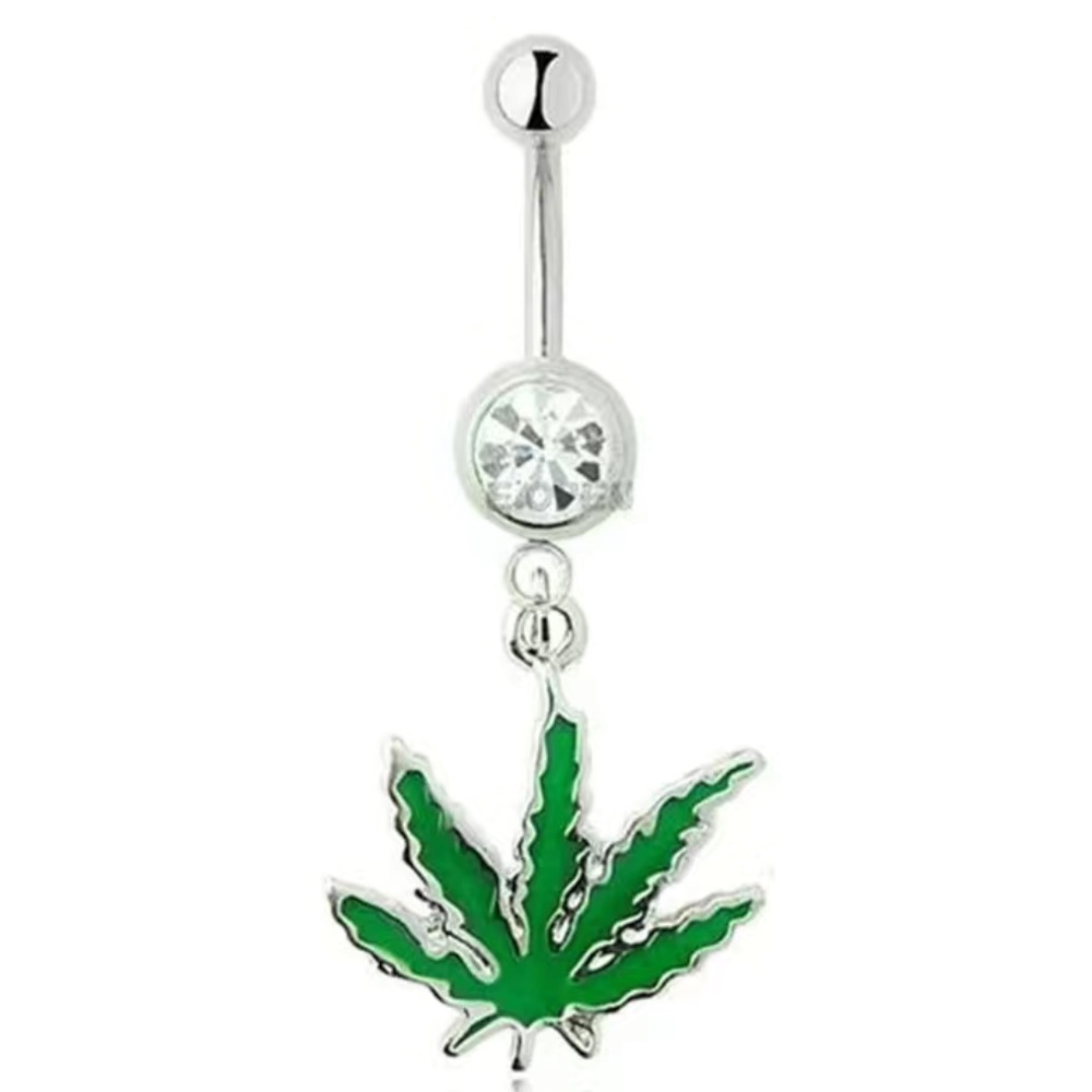 14g Kush Leaf Dangle Bellybutton Ring Body Jewelry